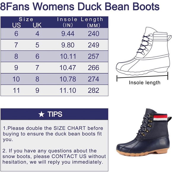 8 Fans Womens Duck Bean Boots, Waterproof Ankle Rain Boots Insulated Warm Rain - Picture 4 of 4